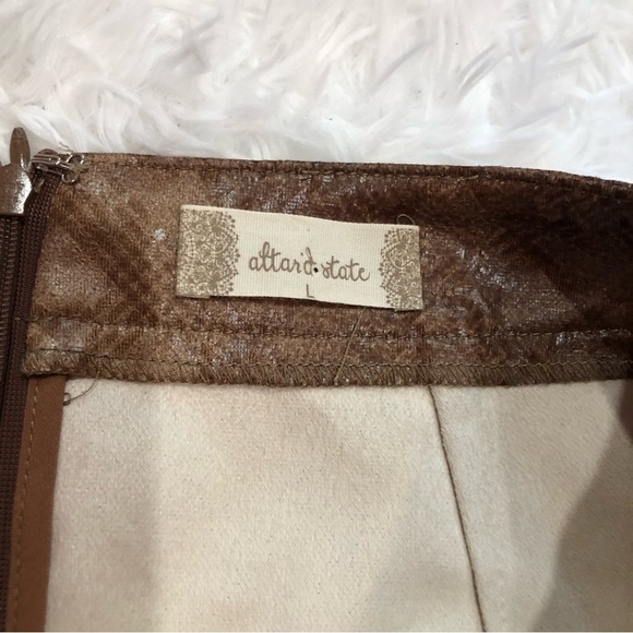 Altar’d State Winnie Plaid Faux Leather‎ Minnie Skirt Brown Large - Picture 4 of 7